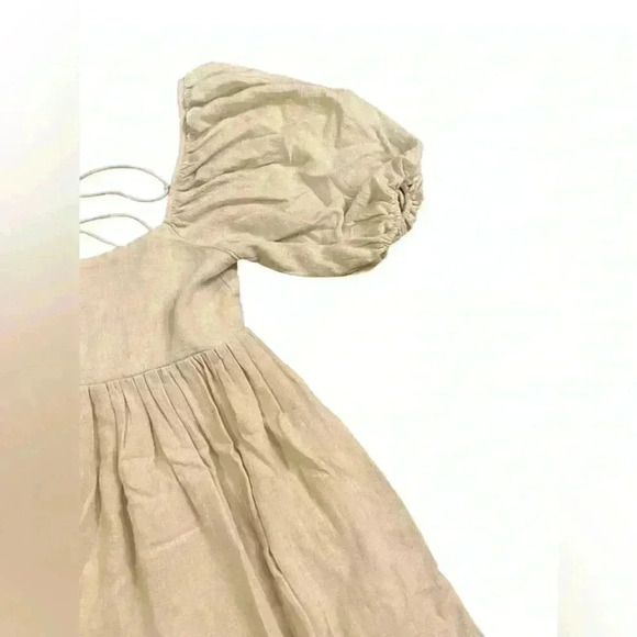 By Together Woven Linen Square Neck Dress in Cream Size Small - Picture 6 of 10